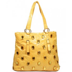 Faux Jeweled Python Embossed Tote - Yellow - BG-MIZ6820YL